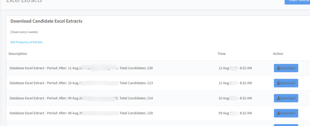 Screenshot: The Extracts tab showing all available downloads